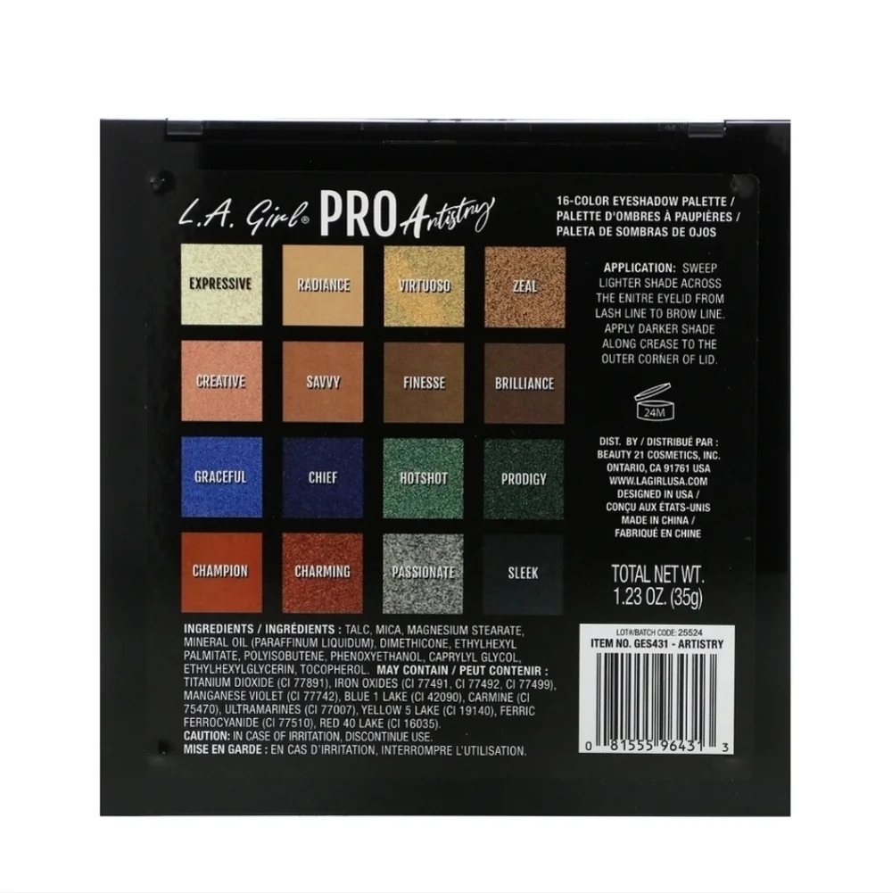 LA Girl Artistry Pro Eyeshadow Palette - Vibrant 16 Multi-Color